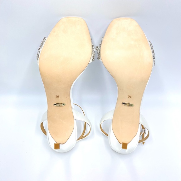 Badgley Mischka Size 10 Rider Soft White Satin‎ Jewel Dress Sandals Heels Shoes - Picture 9 of 14